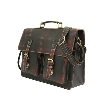 Men Genuine Leather Laptop Bag Brown